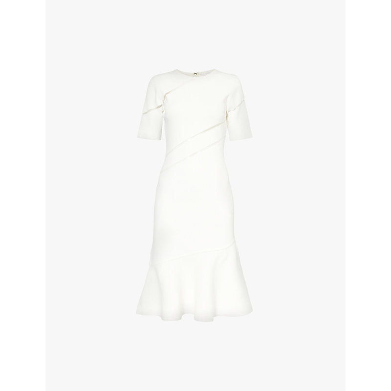 Herve Leger Flared-hem short-sleeve knitted midi dress | HERVE LEGER