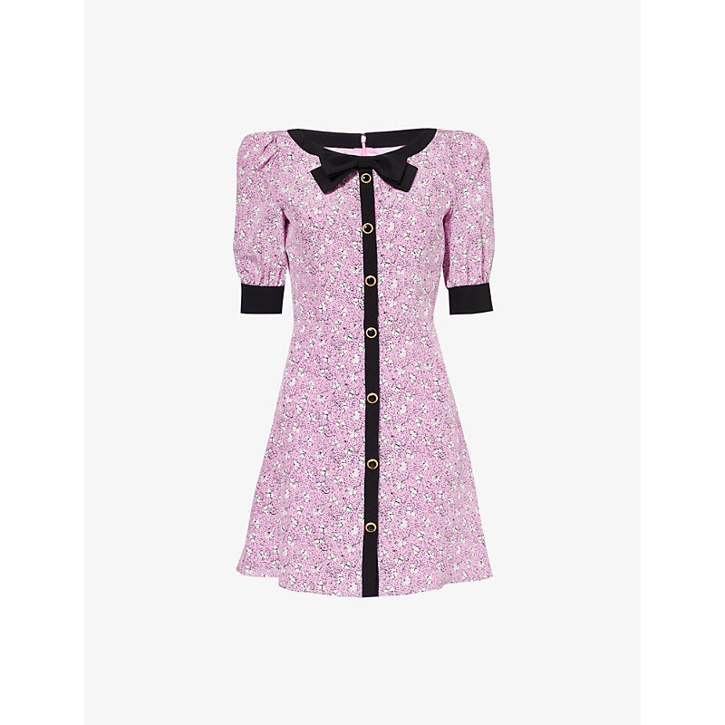 Alessandra Rich Clover bow-trim silk mini dress | ALESSANDRA RICH