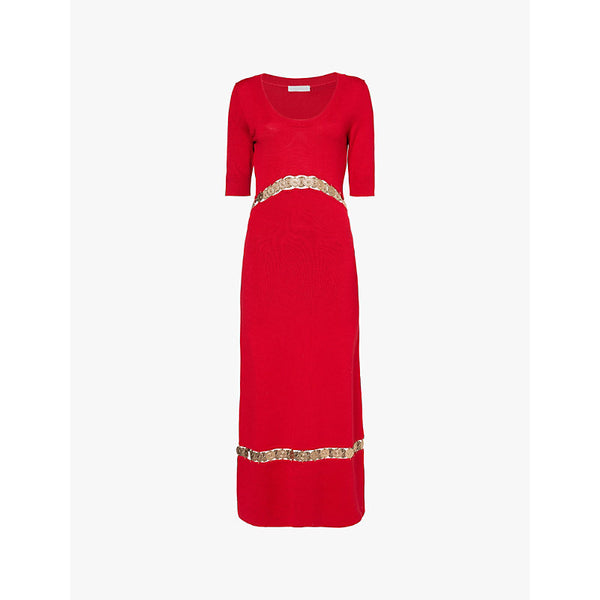 Rabanne Plaque-embellished cut-out stretch-wool blend maxi dress | RABANNE