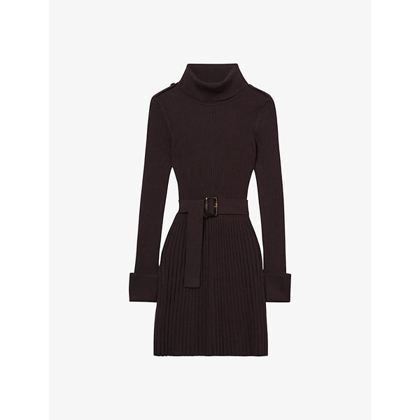 Reiss Roll-neck ribbed knitted mini dress | REISS