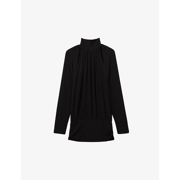 Reiss Blouson cut-out high-neck stretch-woven top