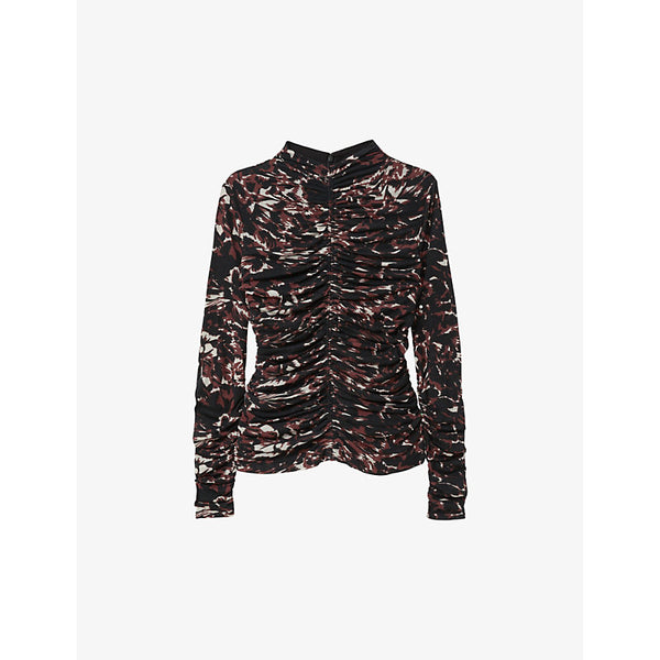 Reiss Abstract-pattern ruched lyocell-blend top