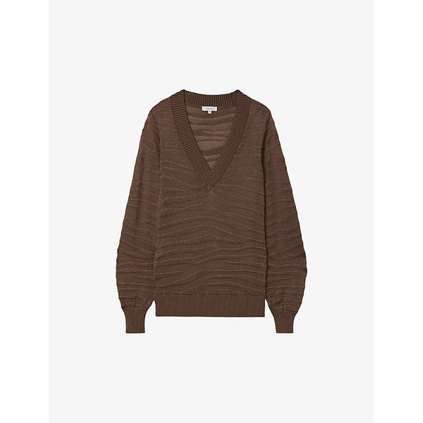 Reiss Striped V-neck knitted jumper