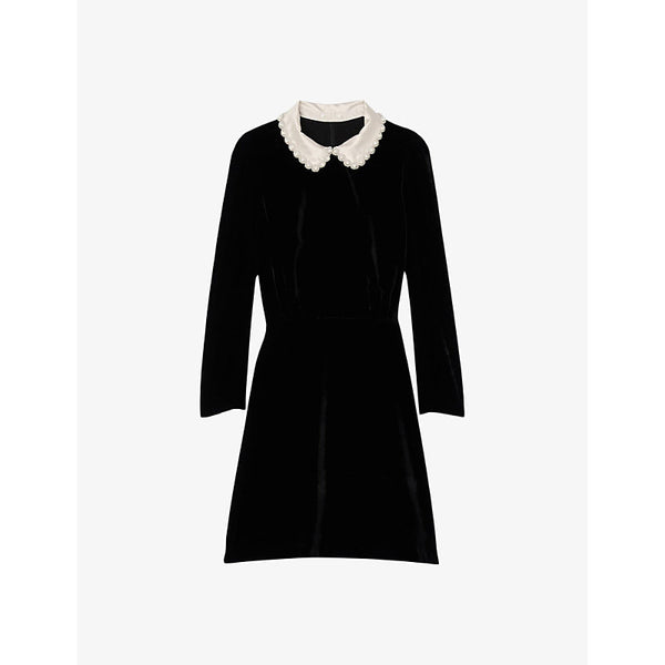 Sandro Scalloped-collar velvet mini dress