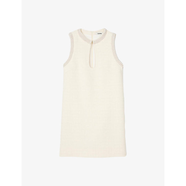 Sandro Sleeveless beaded-trim cotton-blend mini dress | SANDRO