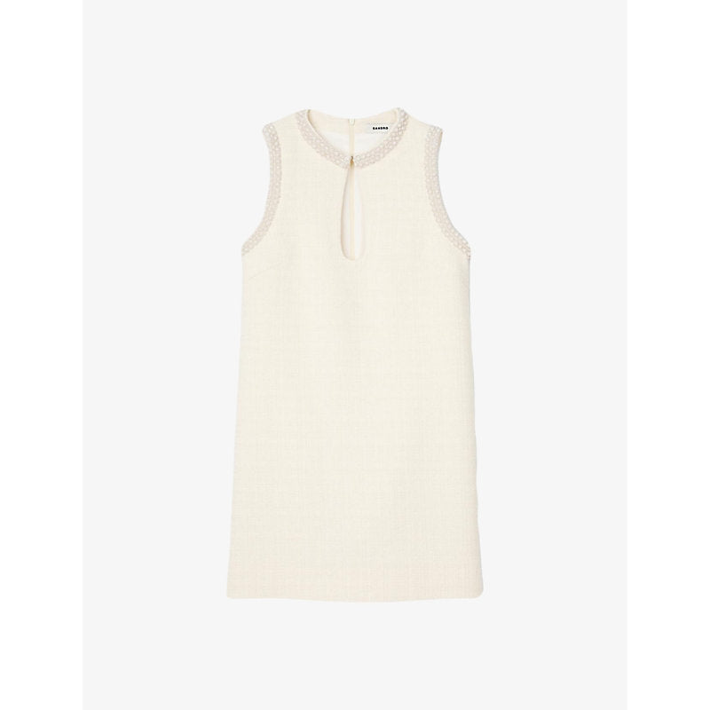 Sandro Sleeveless beaded-trim cotton-blend mini dress | SANDRO