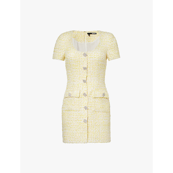  Rotate Birger Christensen Rhinestone-buttons bouclé-texture recycled-polyester mini dress