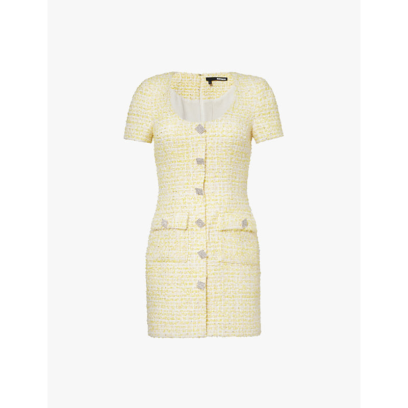 Rotate Birger Christensen Rhinestone-buttons bouclé-texture recycled-polyester mini dress | ROTATE BIRGER CHRISTENSEN