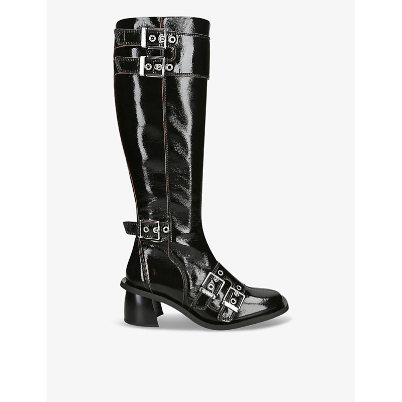 Ganni Buckle-embellished faux-leather knee-high boots | Ganni