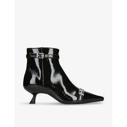 Ganni Buckle-embellished pointed-toe faux-leather ankle boots