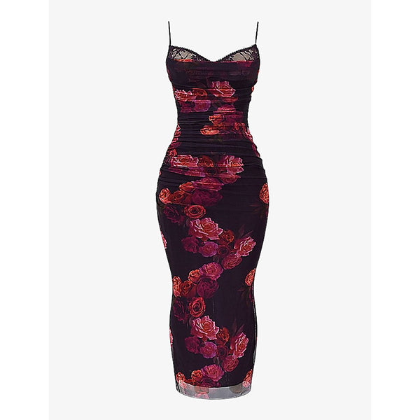 House Of Cb Nalini floral-print corseted stretch-woven maxi dress