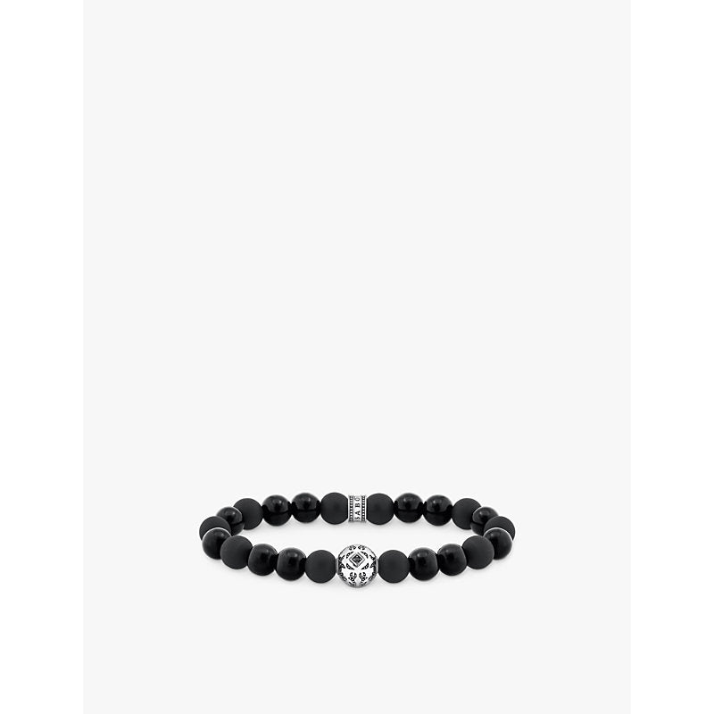  Thomas Sabo Obsidian engraved sterling-silver, obsidian, and zirconia beaded bracelet