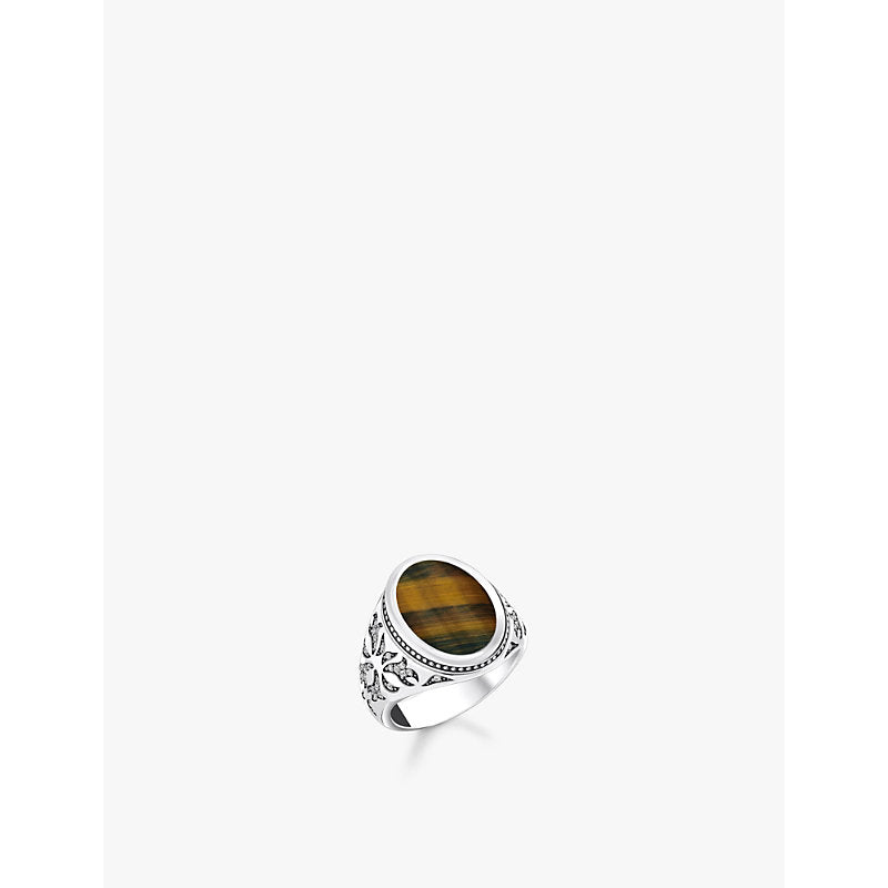 Thomas Sabo Sterling-silver, tiger's eye and zirconia signet ring