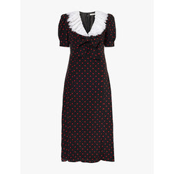  Alessandra Rich Lace-collar polka-dot silk midi dress