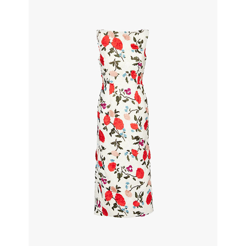 Erdem Floral-embroidered sleeveless woven midi dress