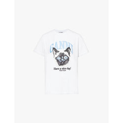  Ganni Cat graphic relaxed-fit organic-cotton jersey T-shirt