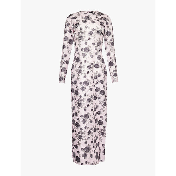 Ganni Crinkled-texture floral-print recycled-polyester maxi dress