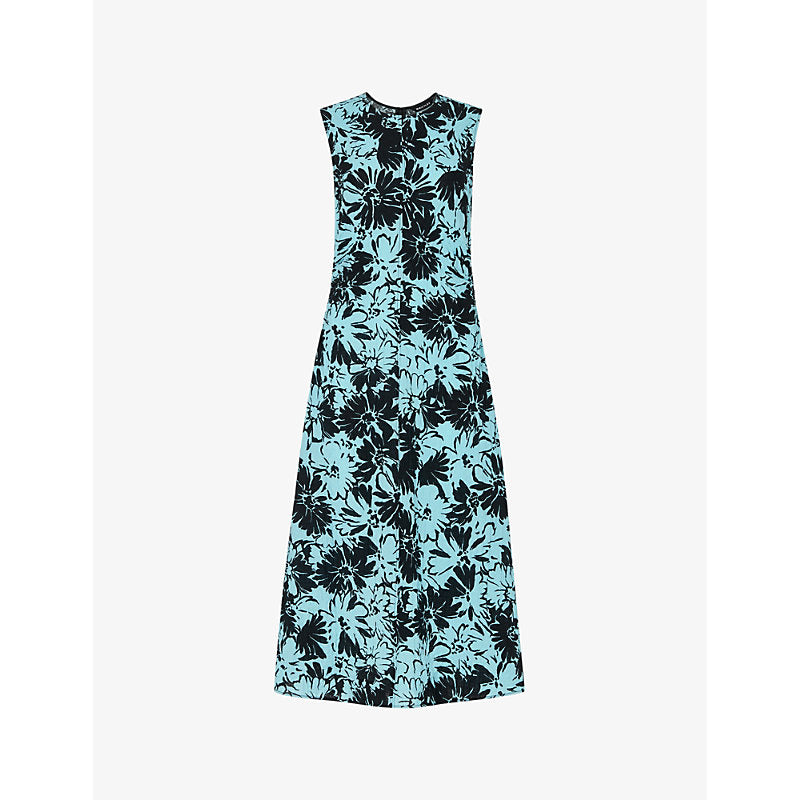 Whistles Pansy graphic-print slim-fit stretch-cotton midi dress | WHISTLES