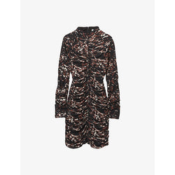 Reiss Carolina abstract-print long-sleeve ruched jersey mini dress | REISS