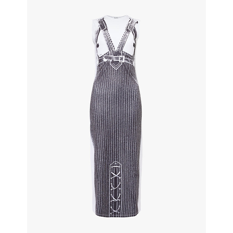 Jean Paul Gaultier Striped graphic-print stretch-woven maxi dress | JEAN PAUL GAULTIER