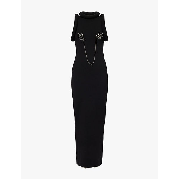 Jean Paul Gaultier Chain-embellished padded-trim knitted maxi dress