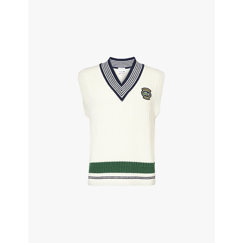  Lacoste Logo-embroidered V-neck cotton-blend knitted vest