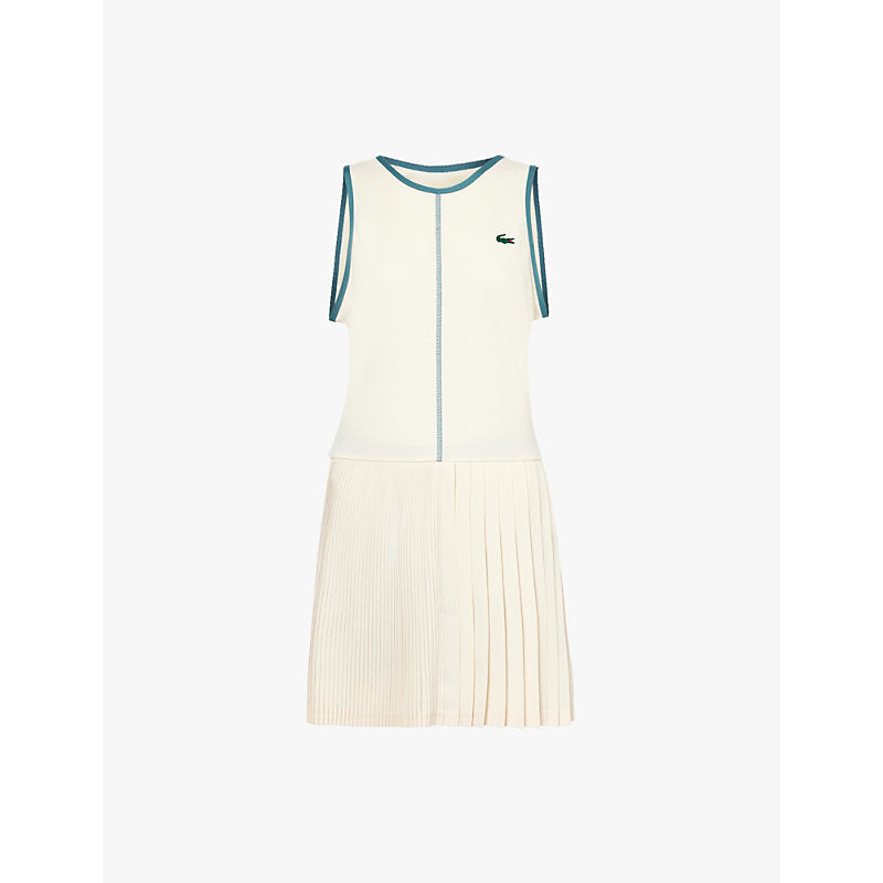  Lacoste Tennis logo-embroidered pleated stretch-woven mini dress