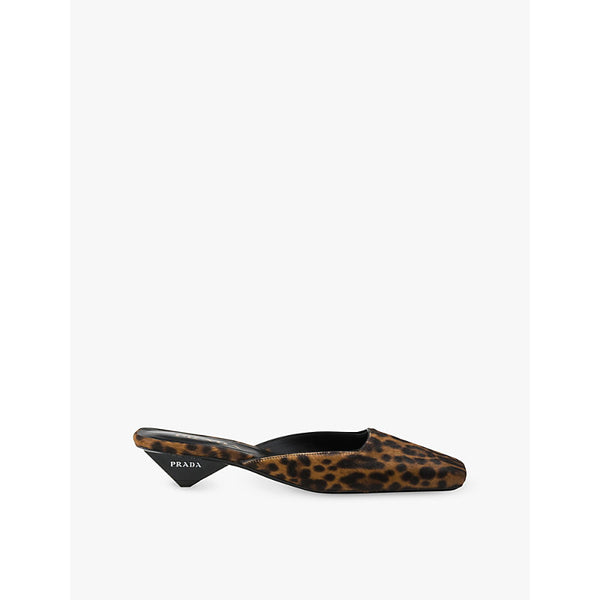 Prada Leopard-print square-toe leather heeled mules