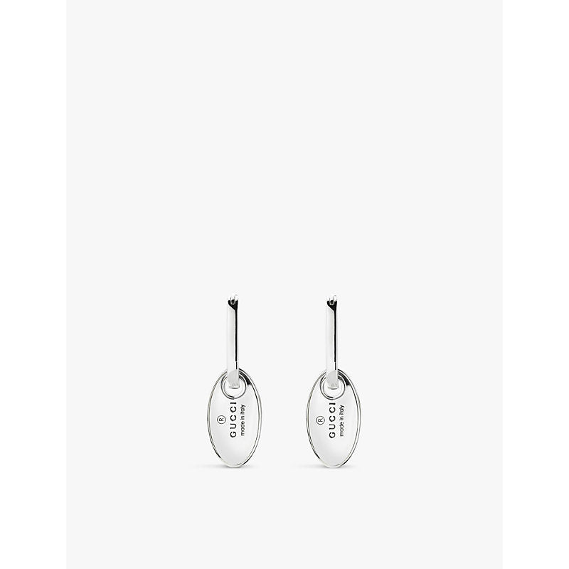  Gucci Brand-engraved sterling-silver hoop earrings