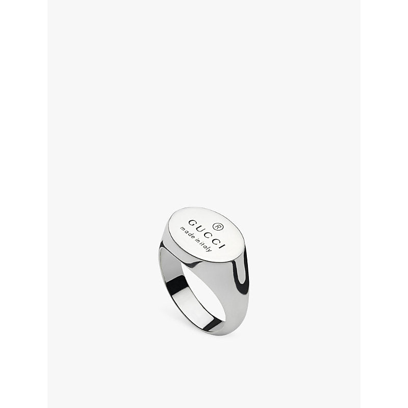 Gucci Brand-engraved sterling-silver signet ring