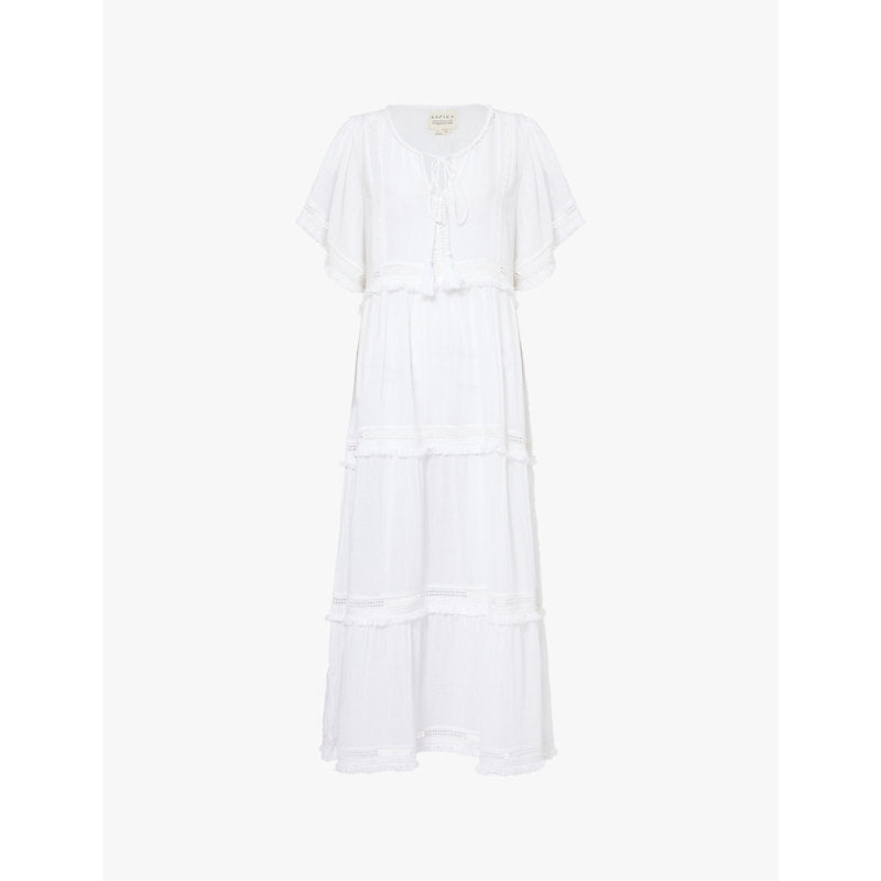  Aspiga Malaya tassel-trim organic-cotton maxi kaftan dress