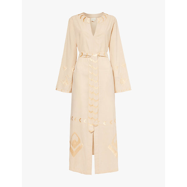 Aspiga Matilda metallic-embroidered organic-cotton midi kaftan dress | ASPIGA