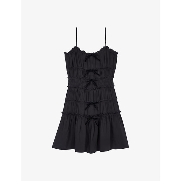 The Kooples Bow-embellished ruched woven mini dress