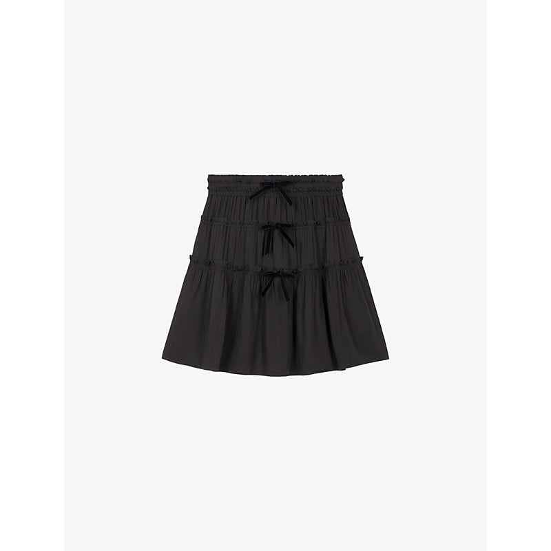  The Kooples Bow-embellished panelled woven mini dress