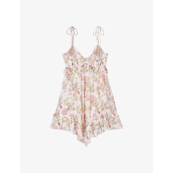 The Kooples Floral-print ruffle-trim silk mini dress