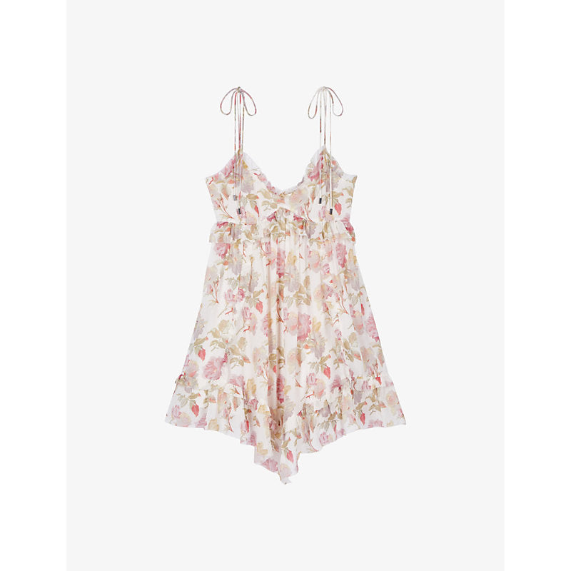 The Kooples Floral-print ruffle-trim silk mini dress | THE KOOPLES