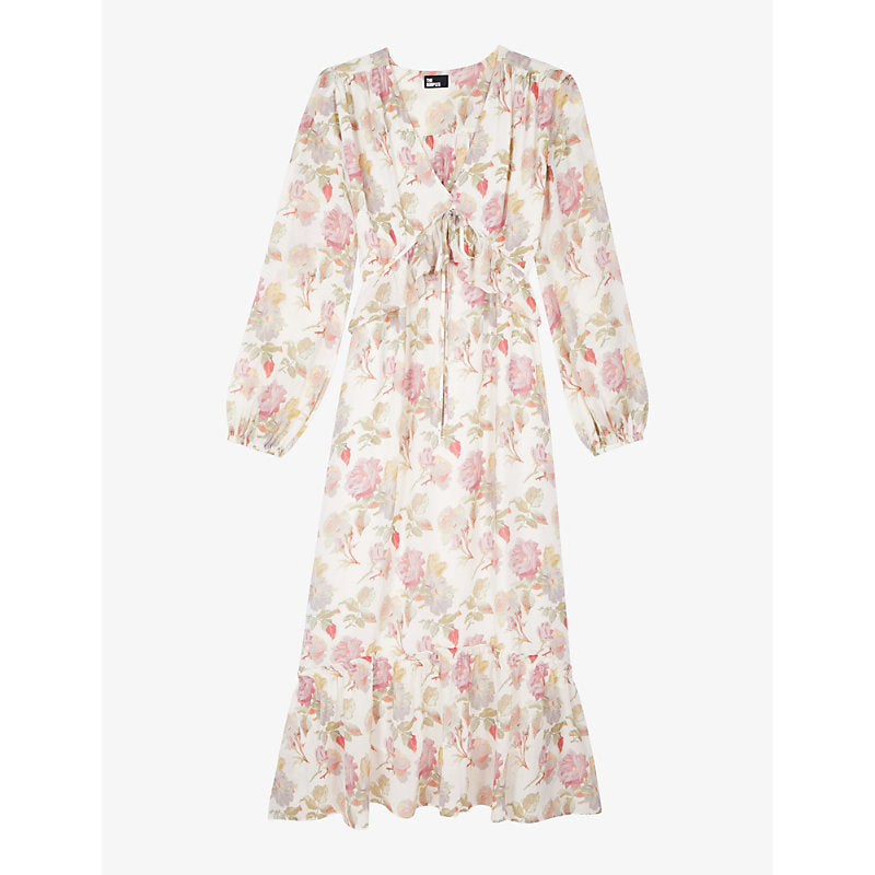  The Kooples Ruffle-trim floral-print silk maxi dress