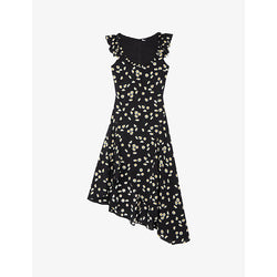 The Kooples Daisy-print asymmetric-hem stretch-woven midi dress | THE KOOPLES