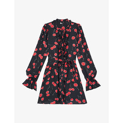 The Kooples Cherry-print ruffled woven mini dress | THE KOOPLES