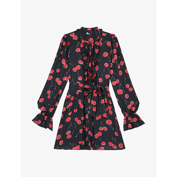 The Kooples Cherry-print ruffled woven mini dress