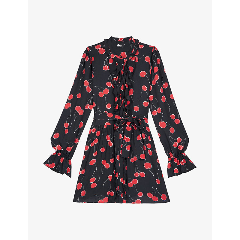 The Kooples Cherry-print ruffled woven mini dress | THE KOOPLES