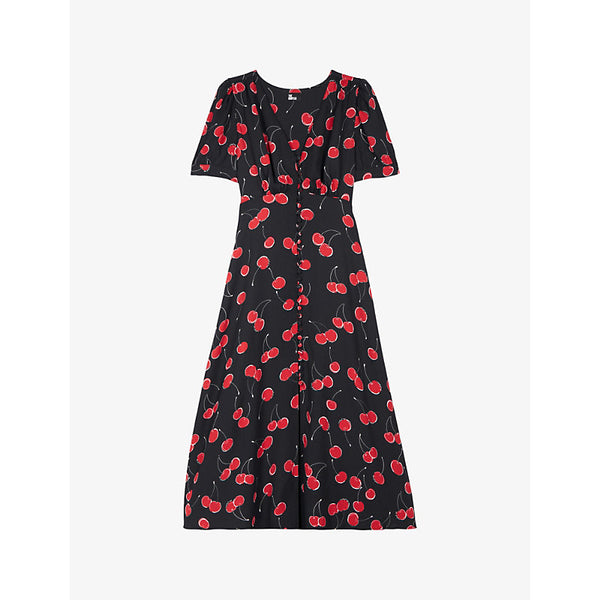 The Kooples Cherry-print buttoned woven midi dress