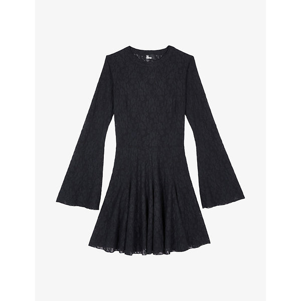 The Kooples Lace-bodice skater-skirt stretch-woven mini dress