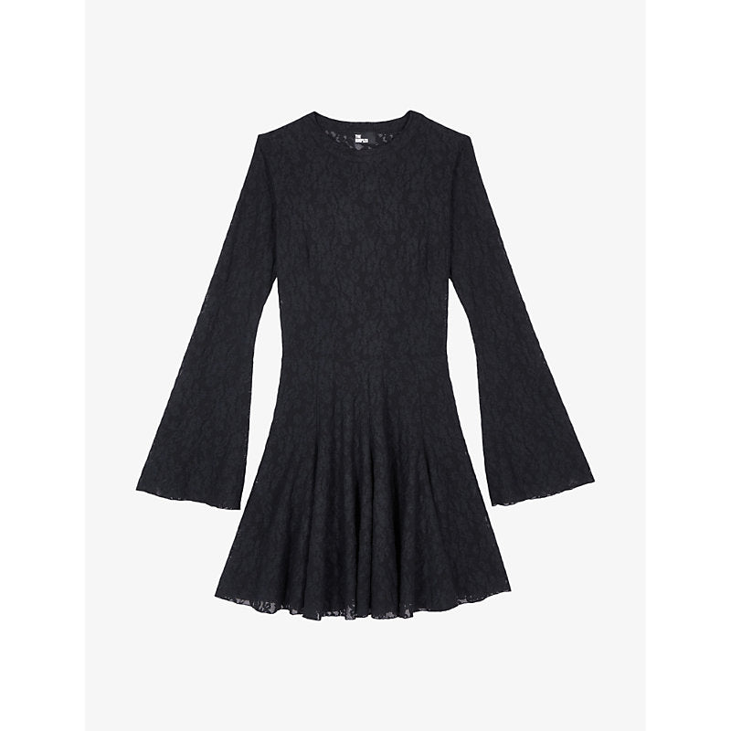 The Kooples Lace-bodice skater-skirt stretch-woven mini dress | THE KOOPLES