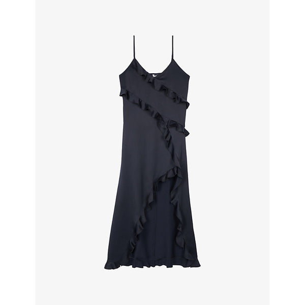 The Kooples Ruffled asymmetric woven midi dress