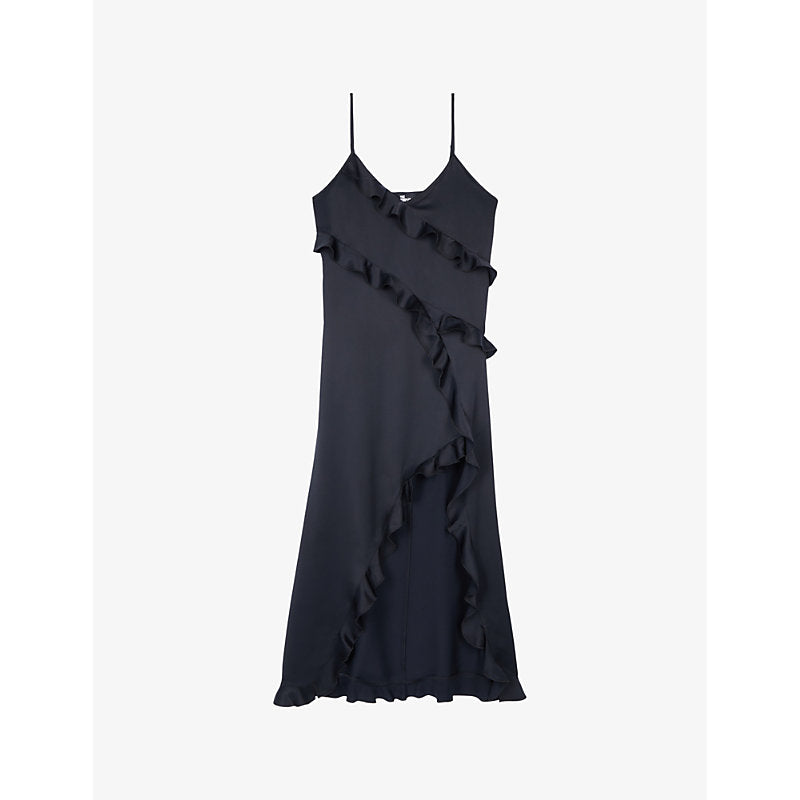 The Kooples Ruffled asymmetric woven midi dress | THE KOOPLES