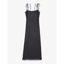 The Kooples Lace-trim fitted-waist woven maxi dress | THE KOOPLES