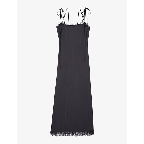 The Kooples Lace-trim fitted-waist woven maxi dress