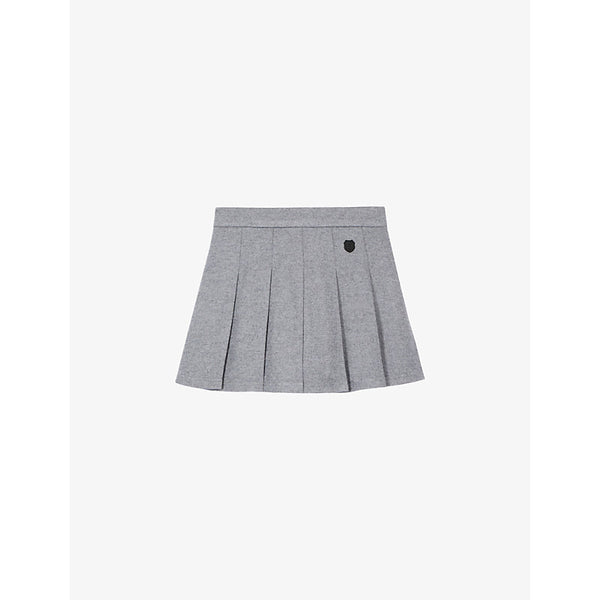 The Kooples Embroidered-patch pleated knitted mini skirt