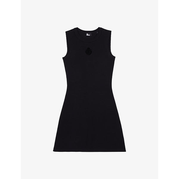 The Kooples Blazon-flocked ribbed stretch-cotton mini dress